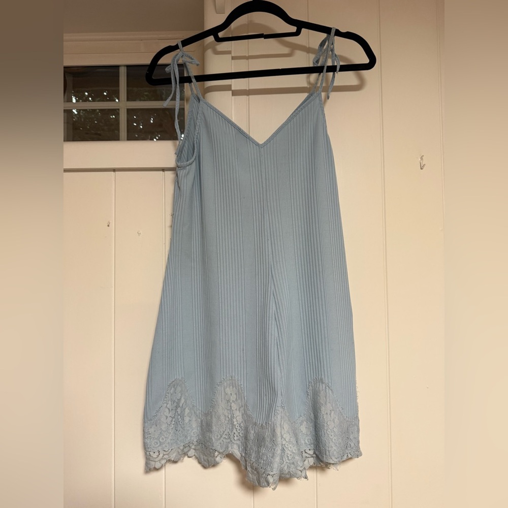 Light Blue Lace Trim Short Jumpsuit - Picture 6 of 10